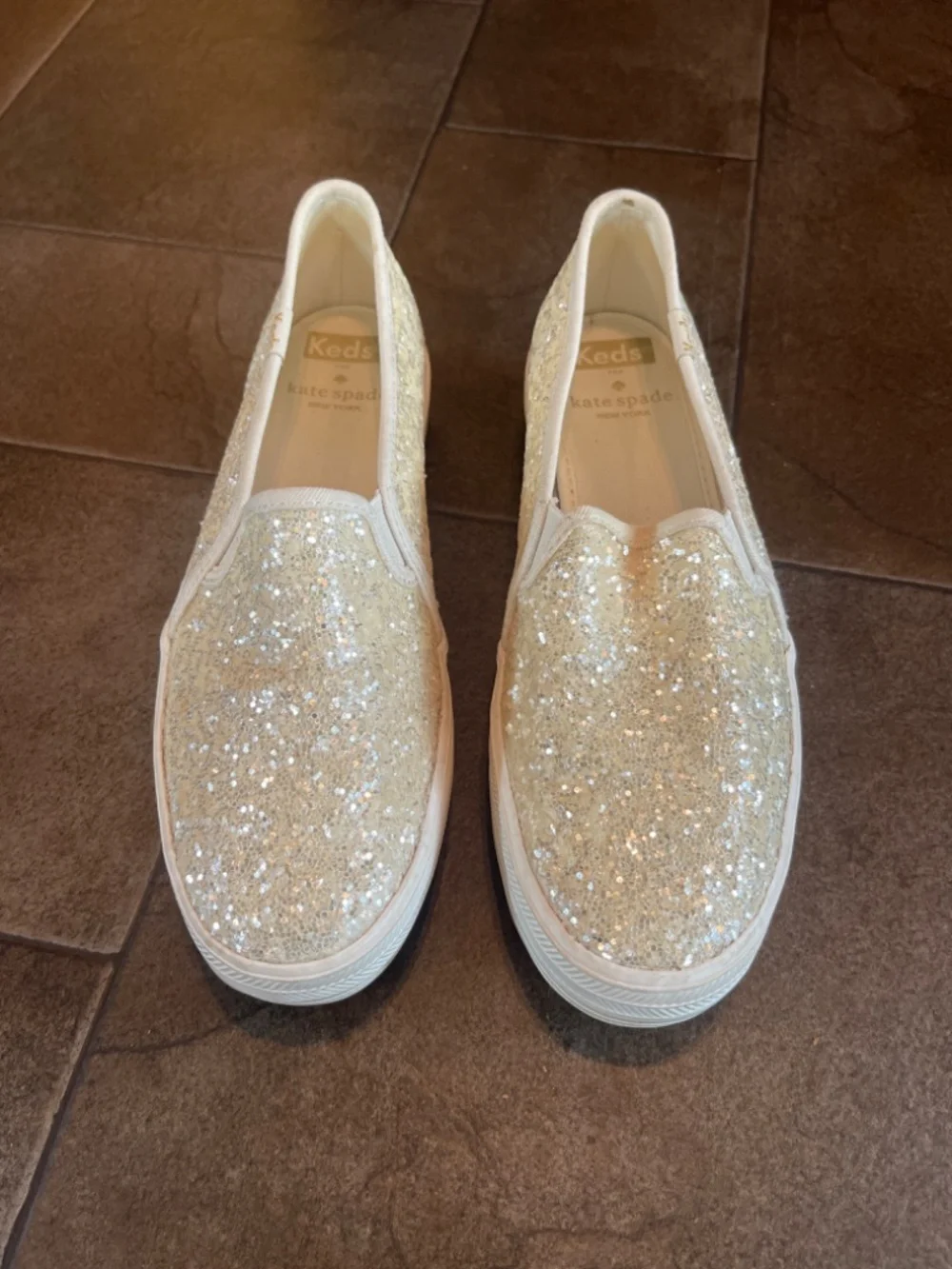 EUC Keds X Kate Spade Triple Decker Shimmering Cream Slip On Shoes Size 6
